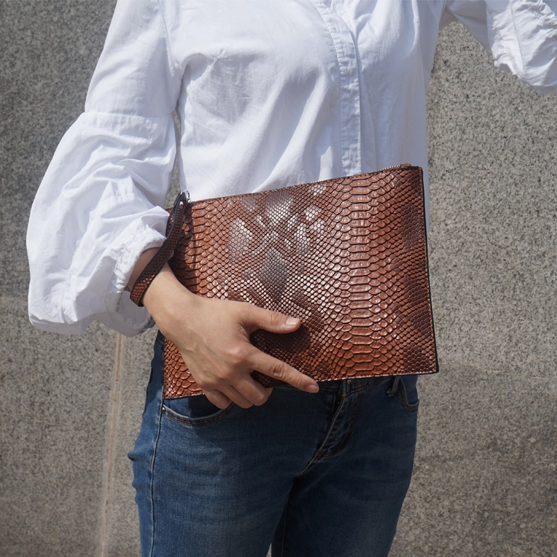 Women's Python Embossed Eco-Leather Clutch