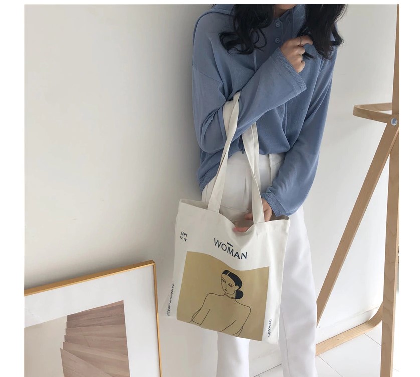 Women's Woman Print Canvas Tote Bag