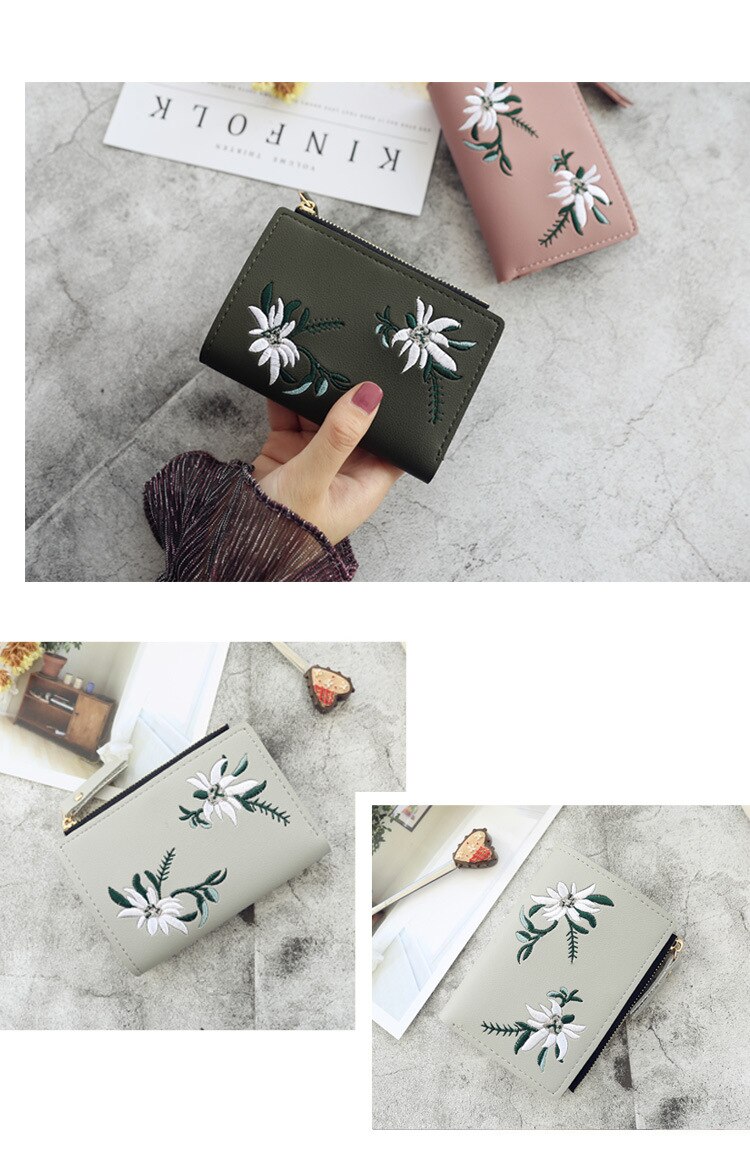 Women's  Flower Embroidery Short Wallet