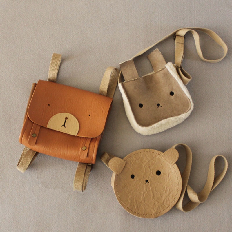 Bear Stylized Leather Backpack for Baby